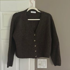 OAK + FORT Dark Brown V-Neck Button Cardigan